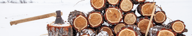 01 17 22 heating methods Winter, an ax with logs of firewood, harvesting firewood in northern Alaska