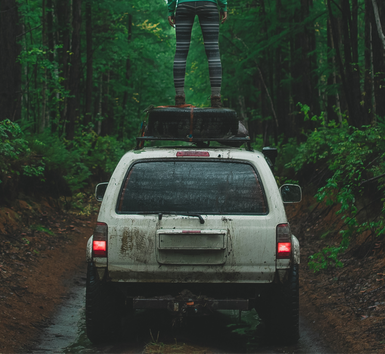 suv in alaskan woods